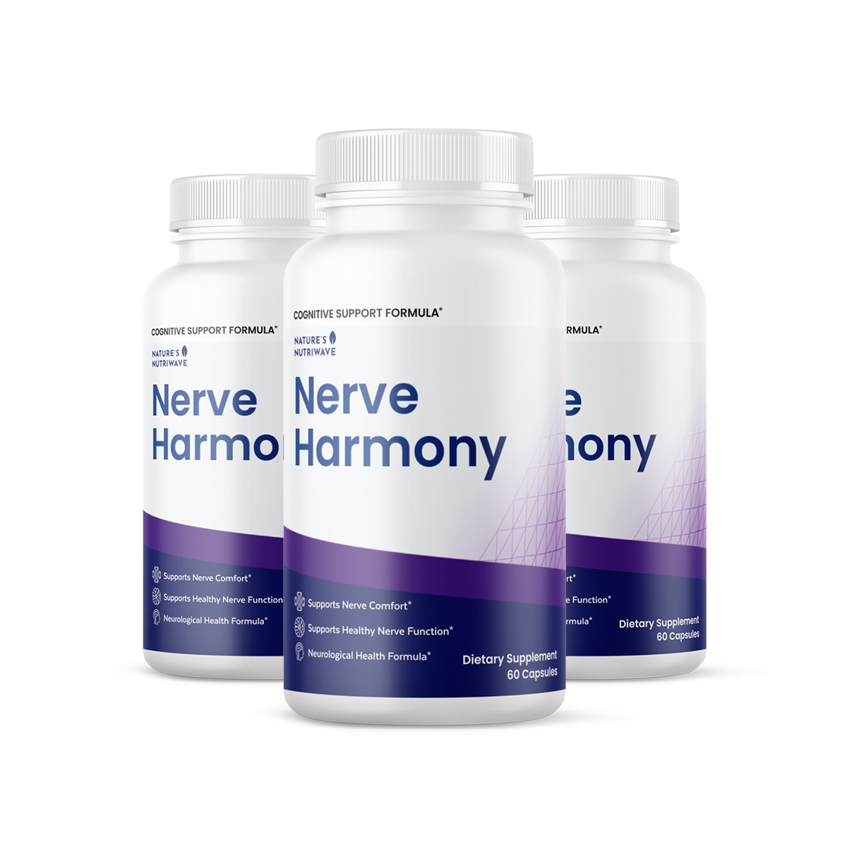 NerveHarmony® nerve and cognitive support supplement — 3 bottle pack, 60 capsules each