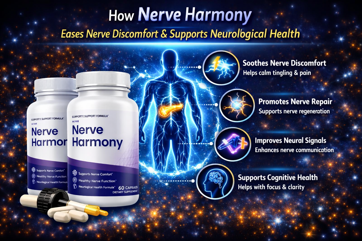 How NerveHarmony supports nerve and cognitive health — nerve comfort, healthy nerve signaling, cognitive clarity, and restful sleep